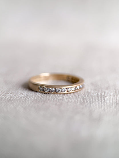 Vintage Diamond Wedding Band, 14k Gold, Round Cut Channel Set Minimalist Ring, Stacking Band