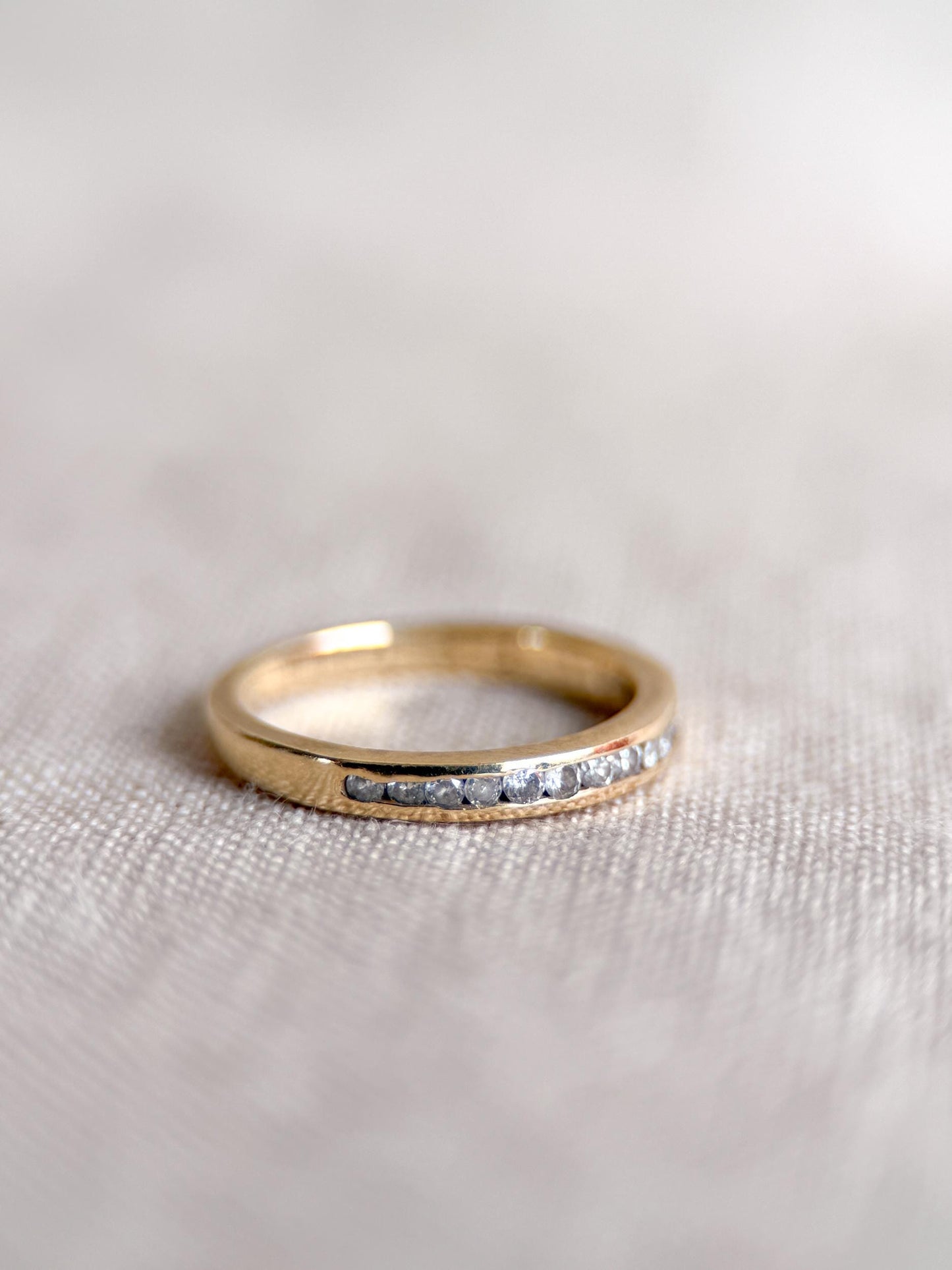Vintage Diamond Wedding Band, 14k Gold, Round Cut Channel Set Minimalist Ring, Stacking Band