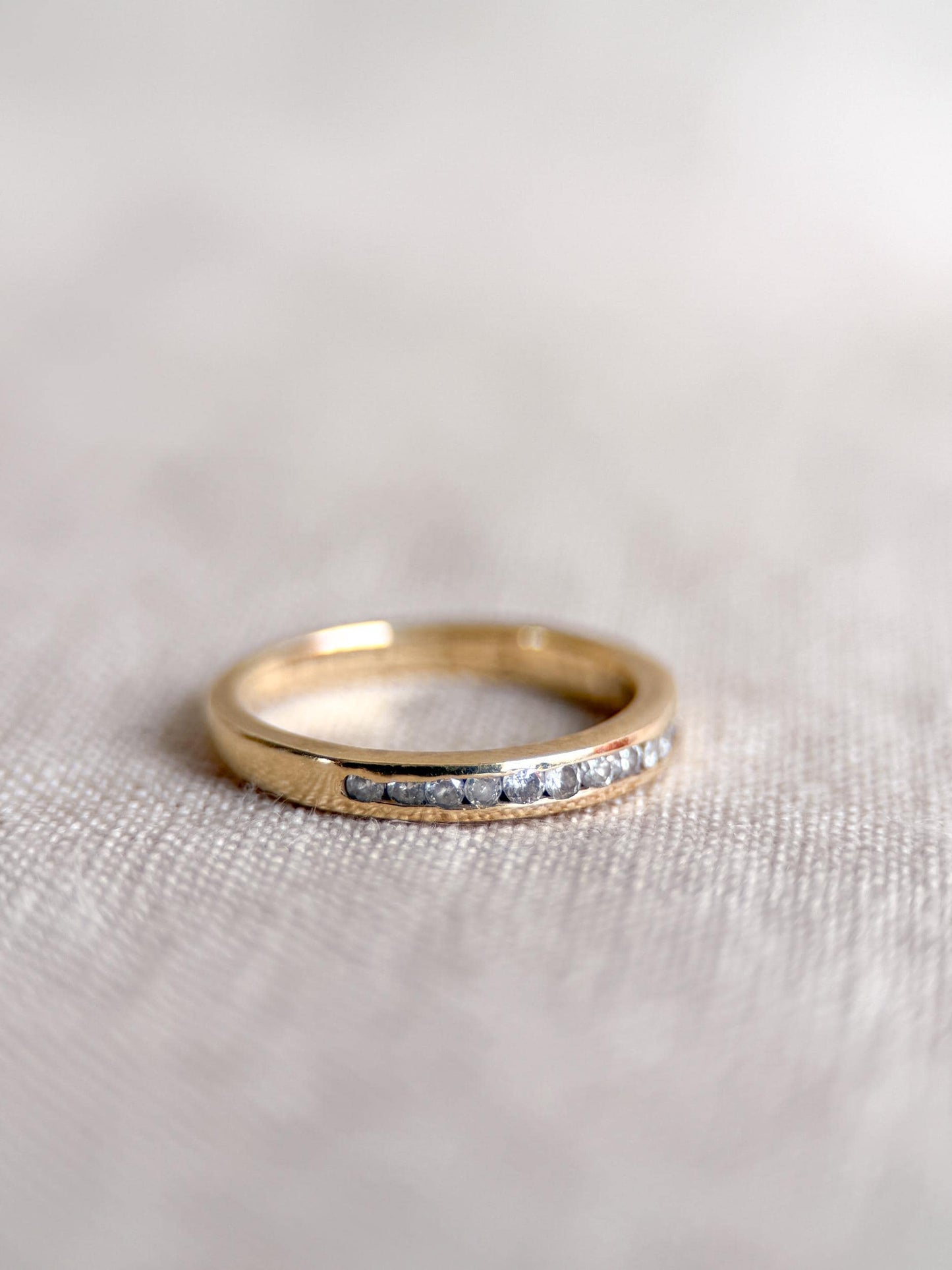 Vintage Diamond Wedding Band, 14k Gold, Round Cut Channel Set Minimalist Ring, Stacking Band