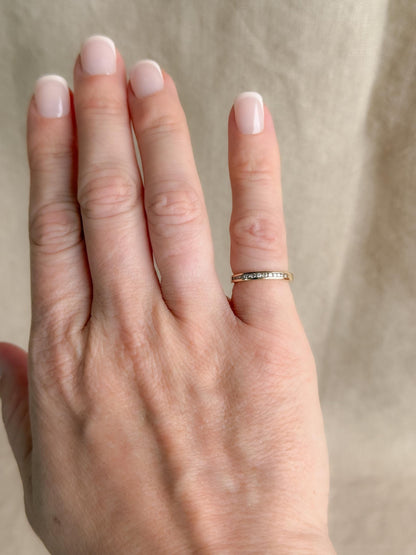 Vintage Diamond Wedding Band, 14k Gold, Round Cut Channel Set Minimalist Ring, Stacking Band