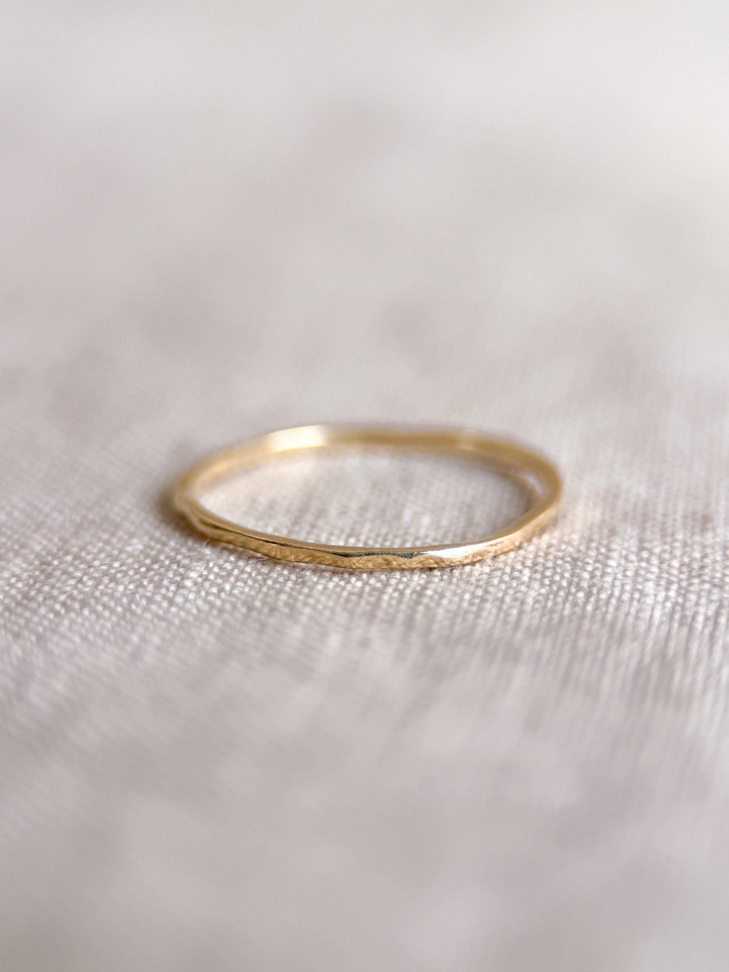 Vintage Narrow Wedding Band, 14k Gold, Dainty Hammered Minimalist Ring, Stacking Band