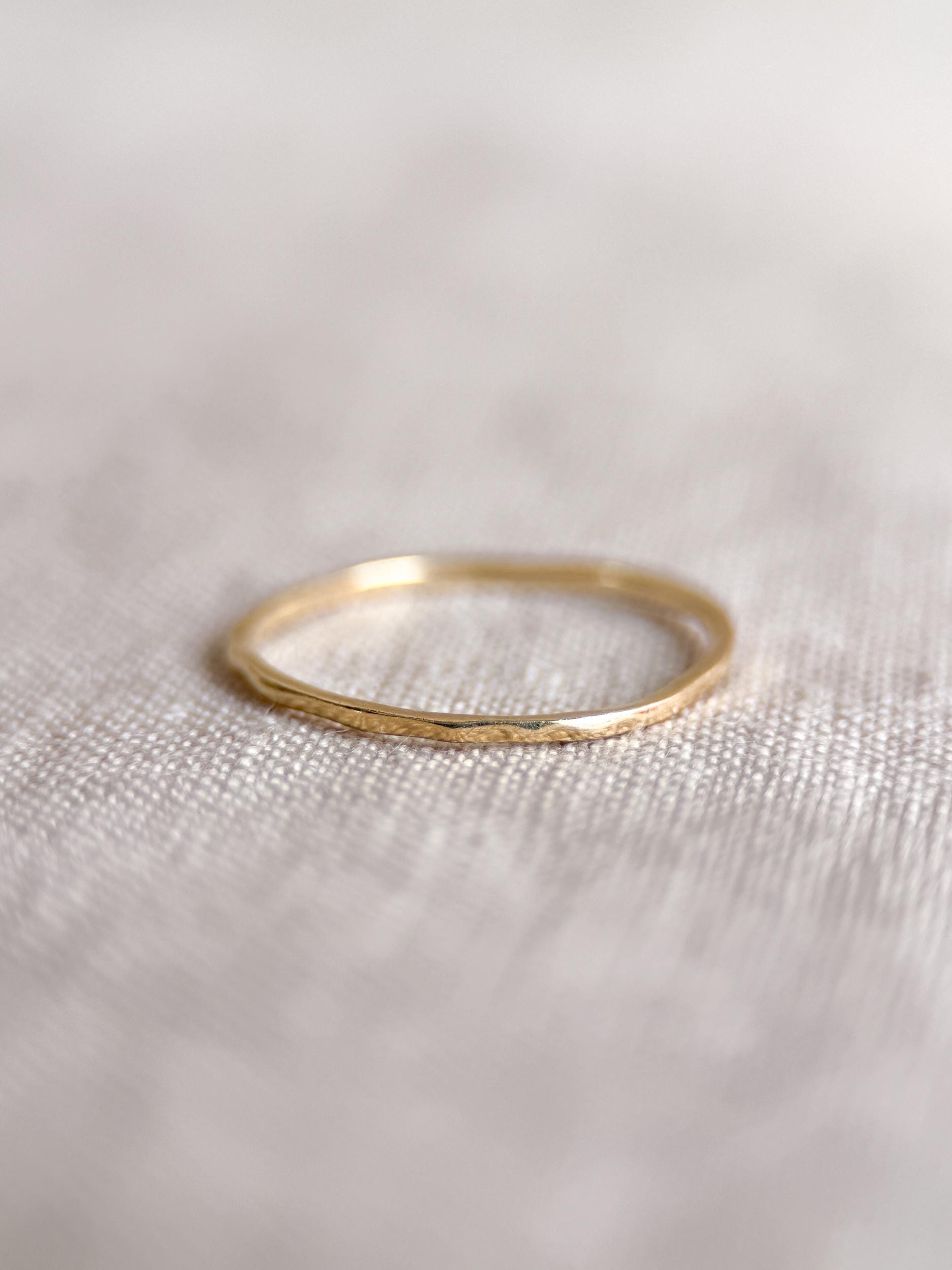 Vintage Narrow Wedding Band, 14k Gold, Dainty Hammered Minimalist Ring, Stacking Band