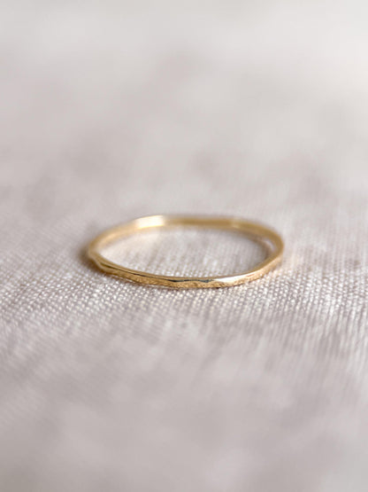 Vintage Narrow Wedding Band, 14k Gold, Dainty Hammered Minimalist Ring, Stacking Band