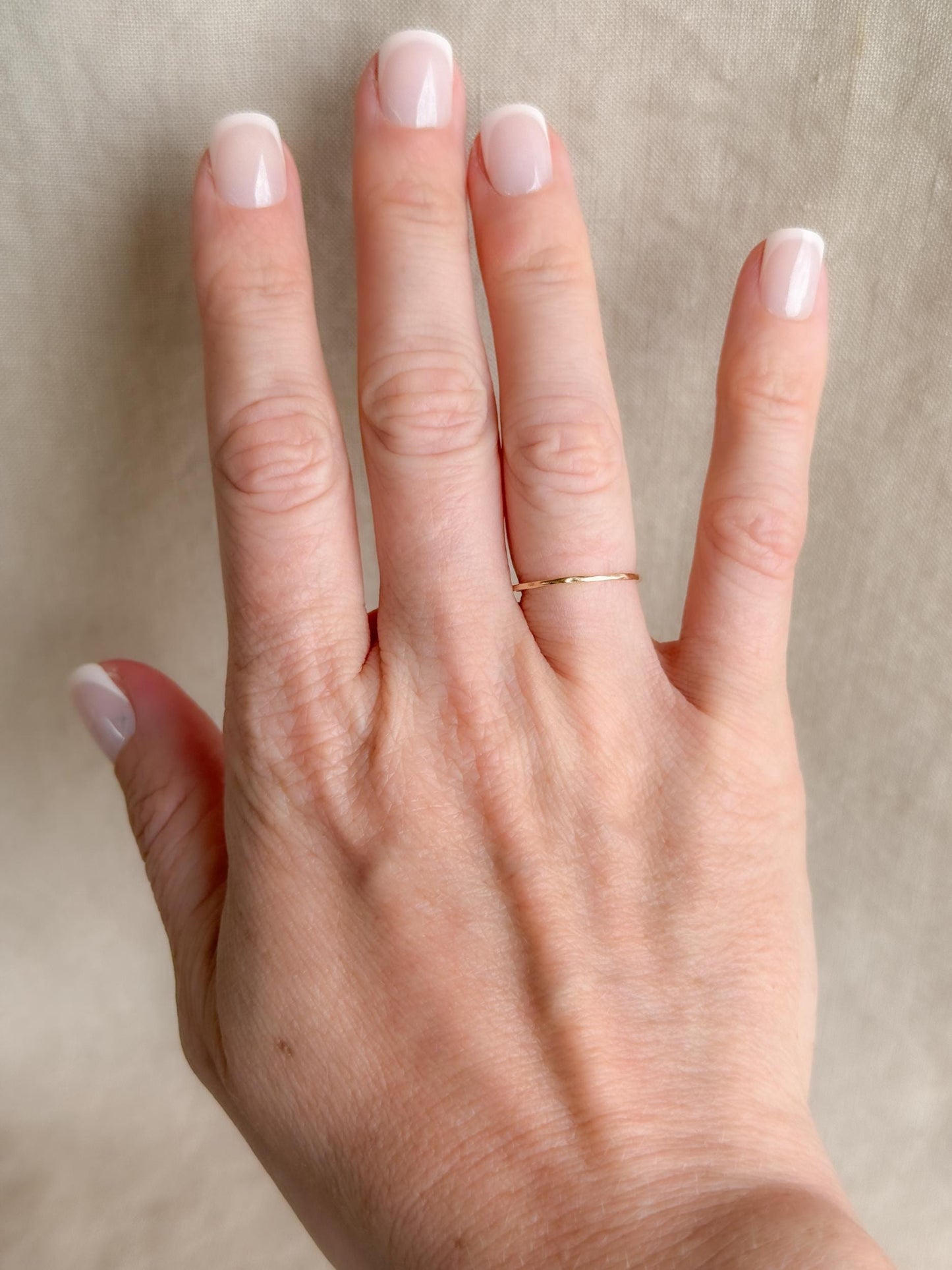 Vintage Narrow Wedding Band, 14k Gold, Dainty Hammered Minimalist Ring, Stacking Band