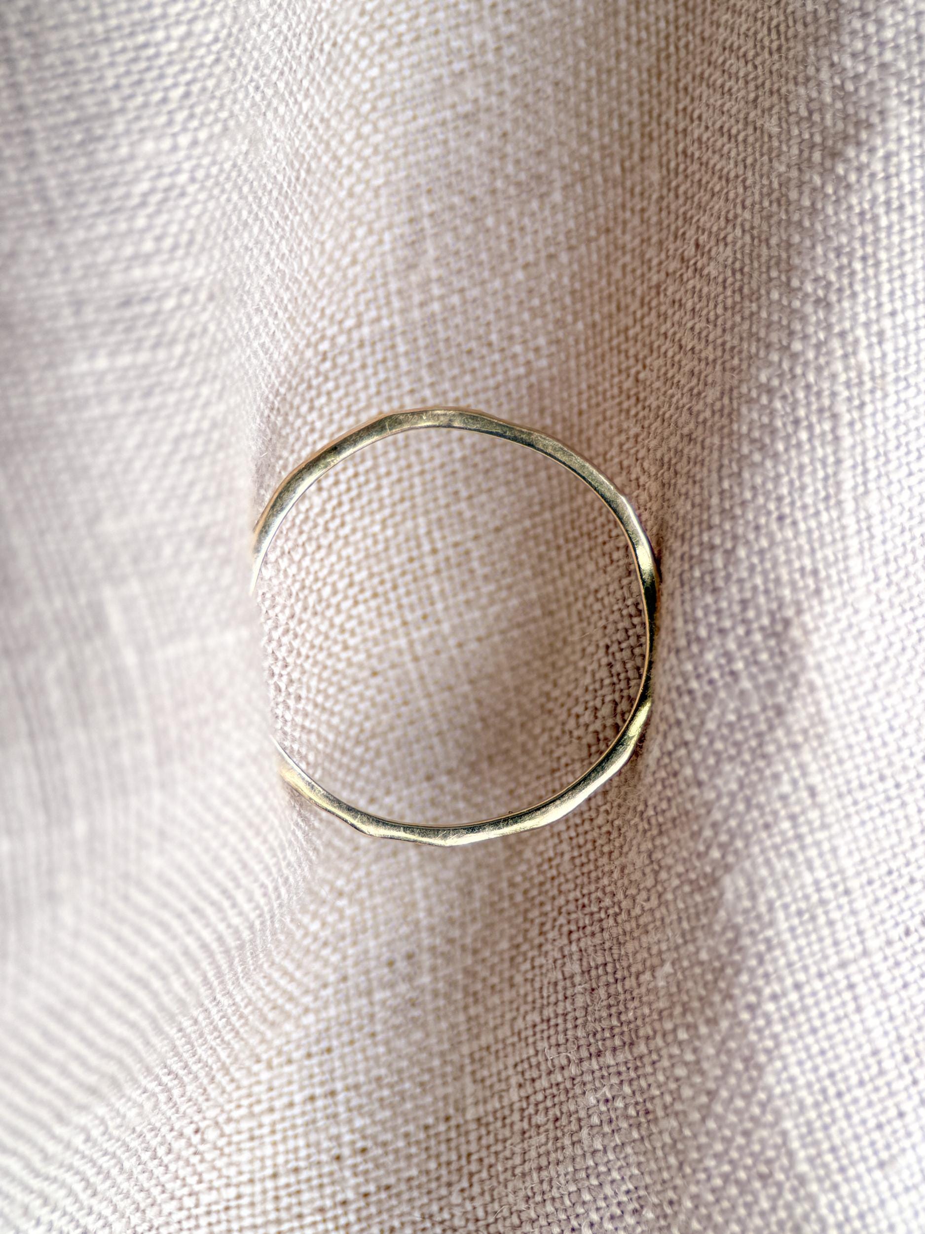 Vintage Narrow Wedding Band, 14k Gold, Dainty Hammered Minimalist Ring, Stacking Band