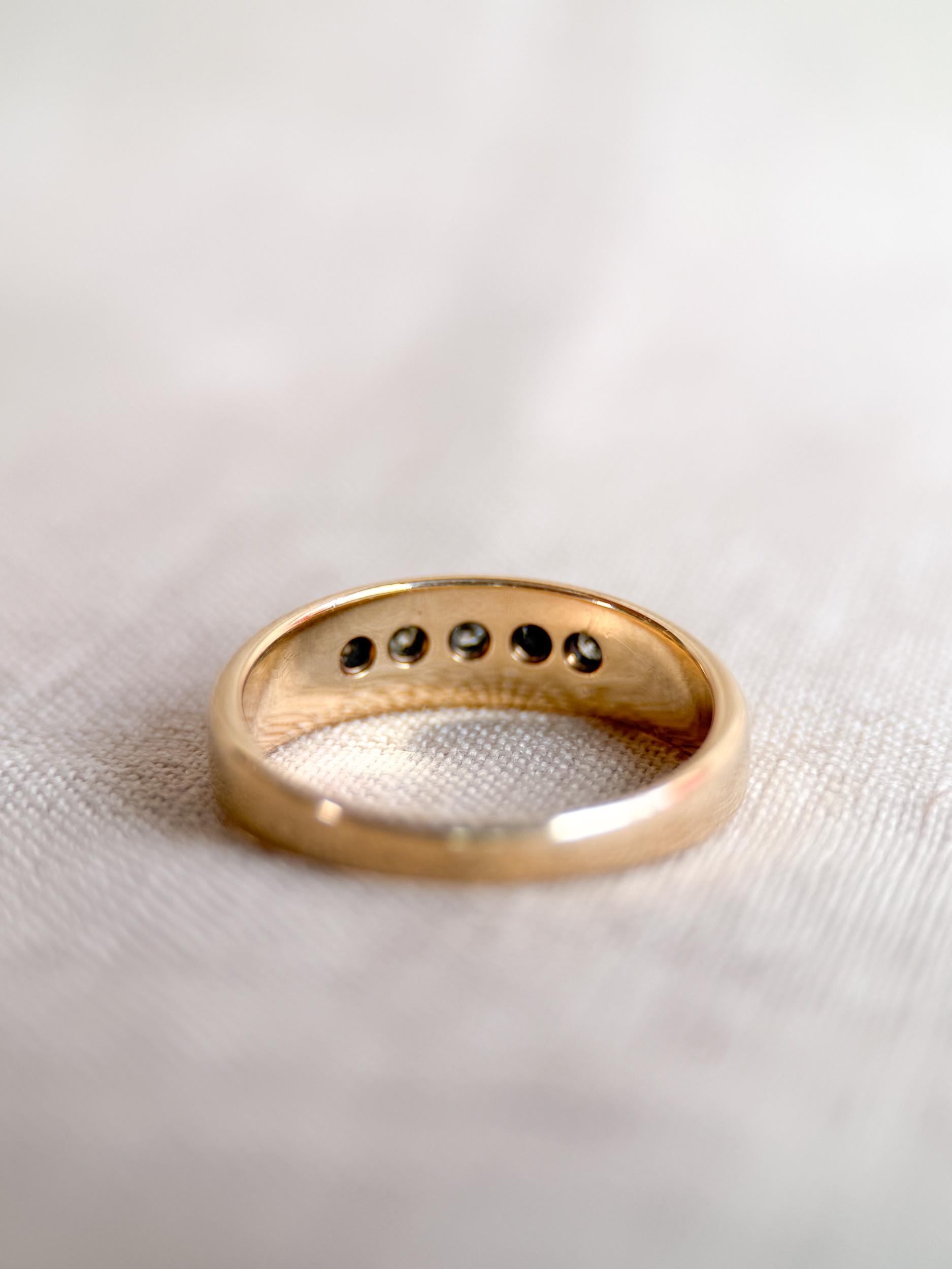 Vintage Diamond Wedding Band, 14k Gold, Wide Round Cut Mens Ring, Stacking Band