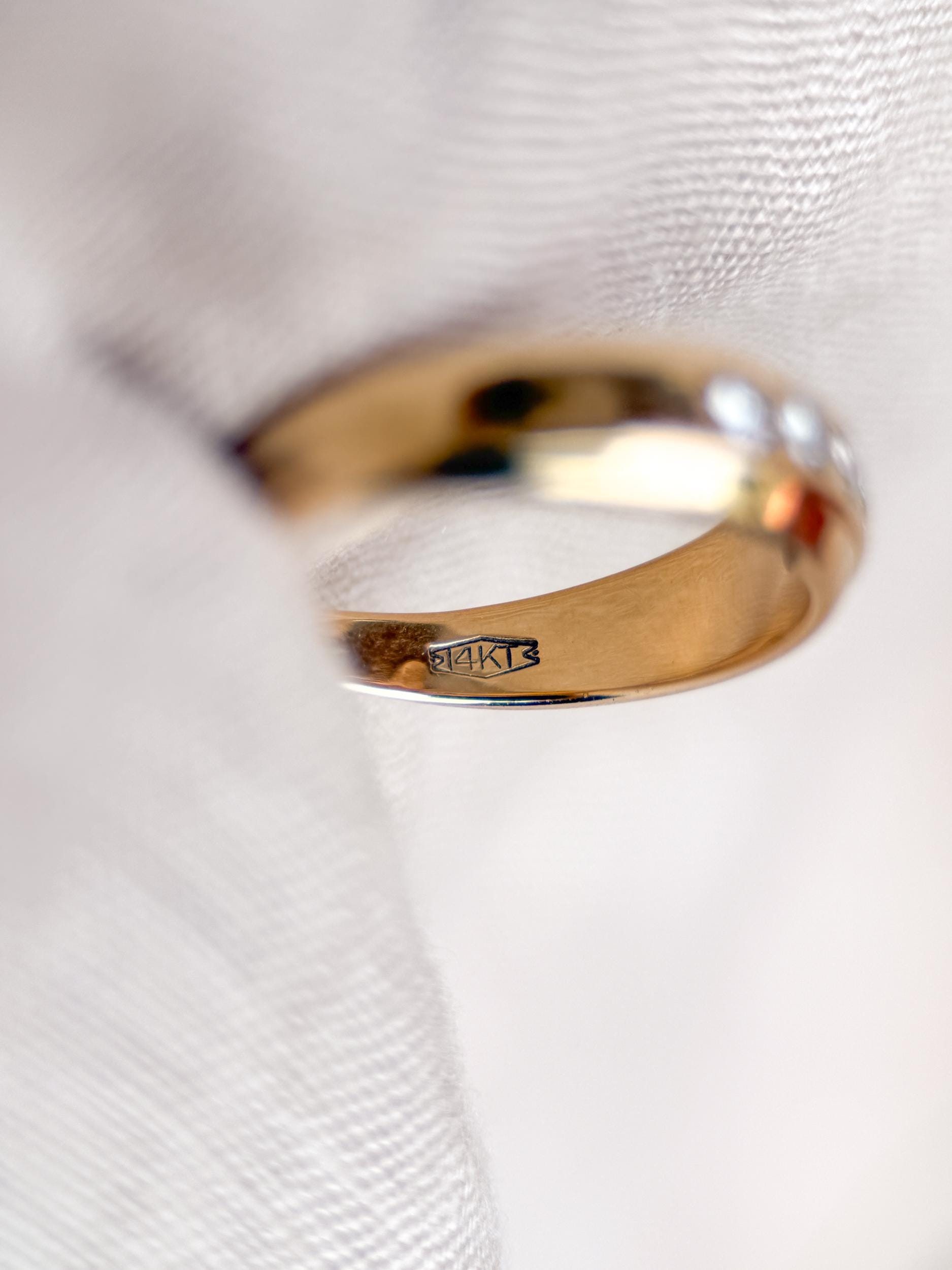 Vintage Diamond Wedding Band, 14k Gold, Wide Round Cut Mens Ring, Stacking Band