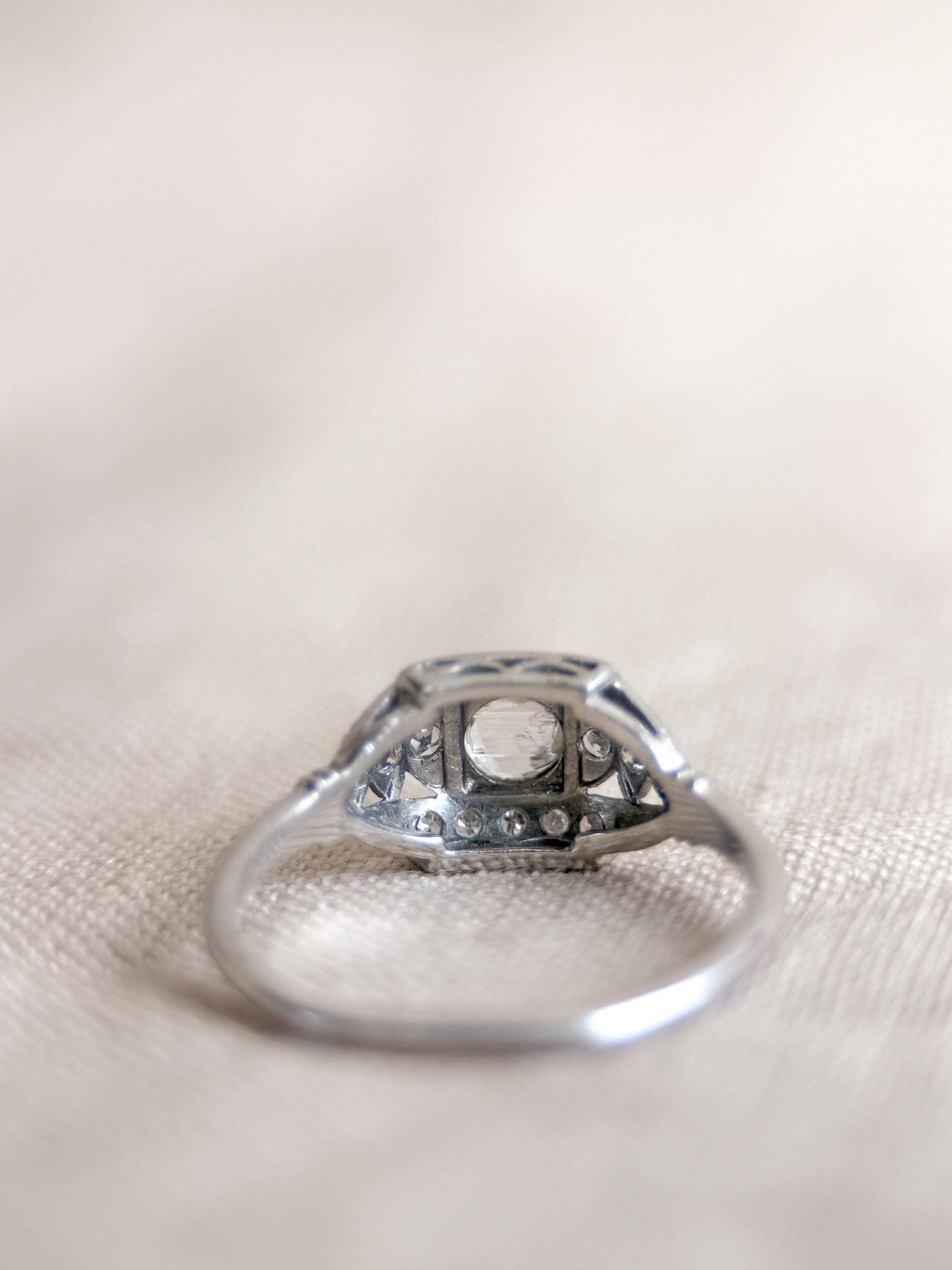 Antique Rose Cut Diamond Engagement Ring, Platinum, Vintage Victorian Bridal Ring
