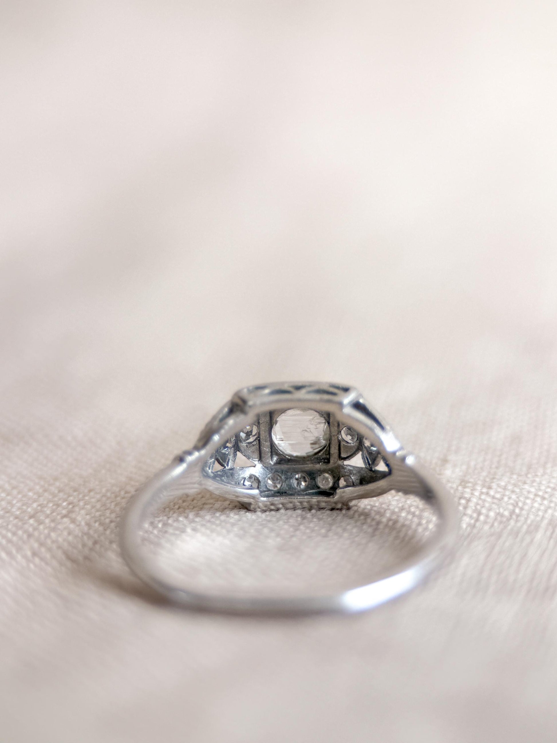 Antique Rose Cut Diamond Engagement Ring, Platinum, Vintage Victorian Bridal Ring