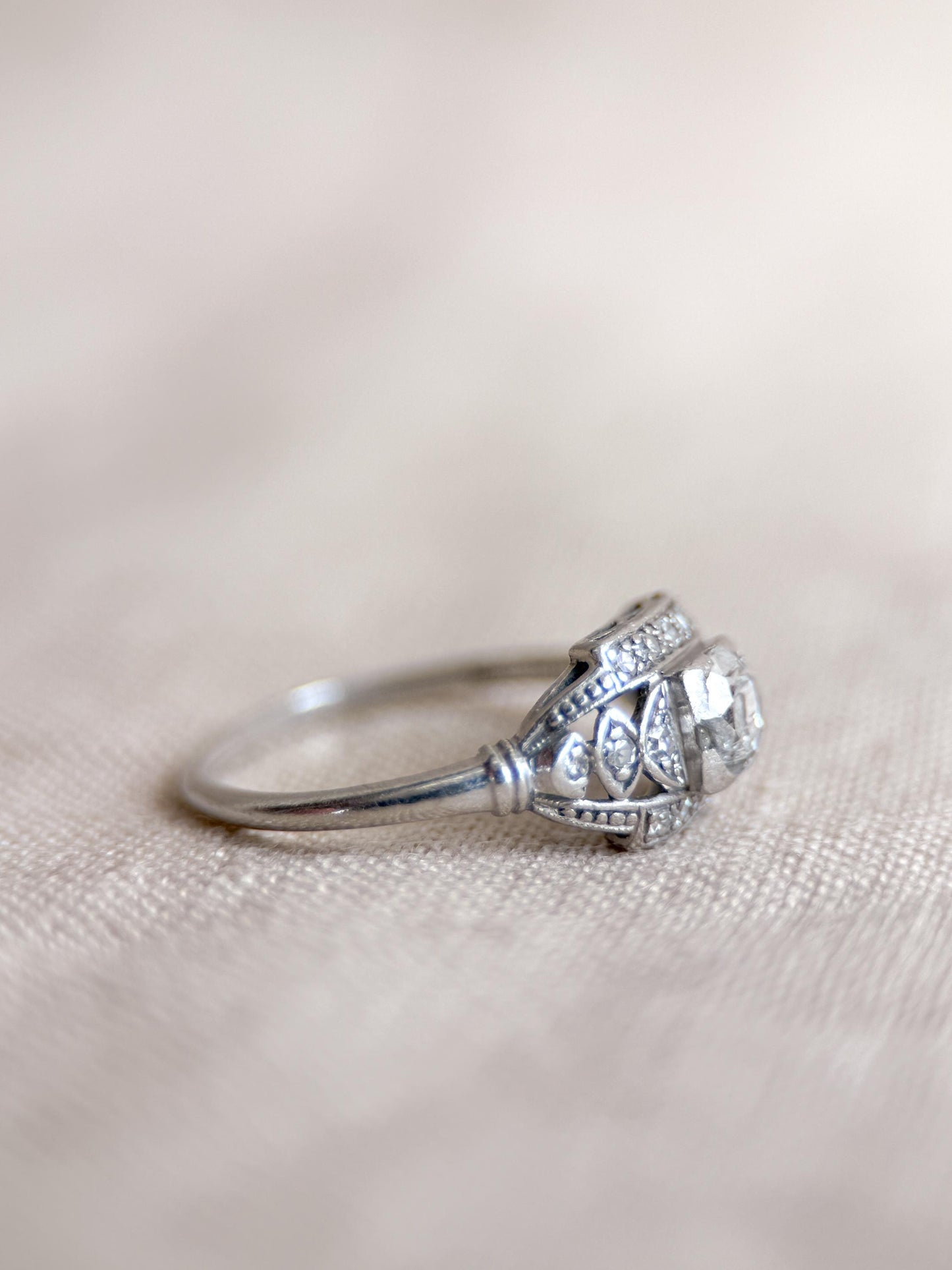 Antique Rose Cut Diamond Engagement Ring, Platinum, Vintage Victorian Bridal Ring