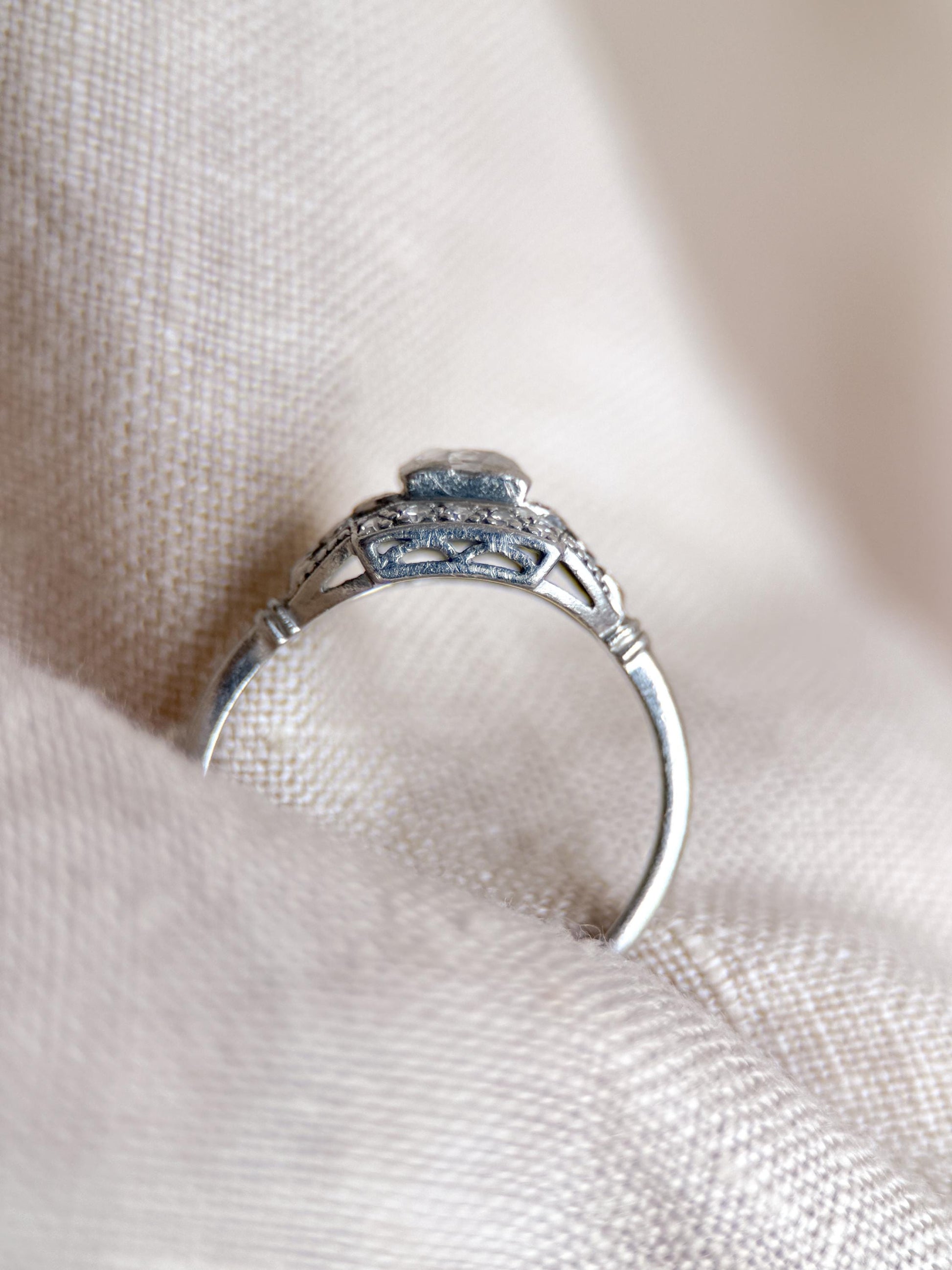 Antique Rose Cut Diamond Engagement Ring, Platinum, Vintage Victorian Bridal Ring