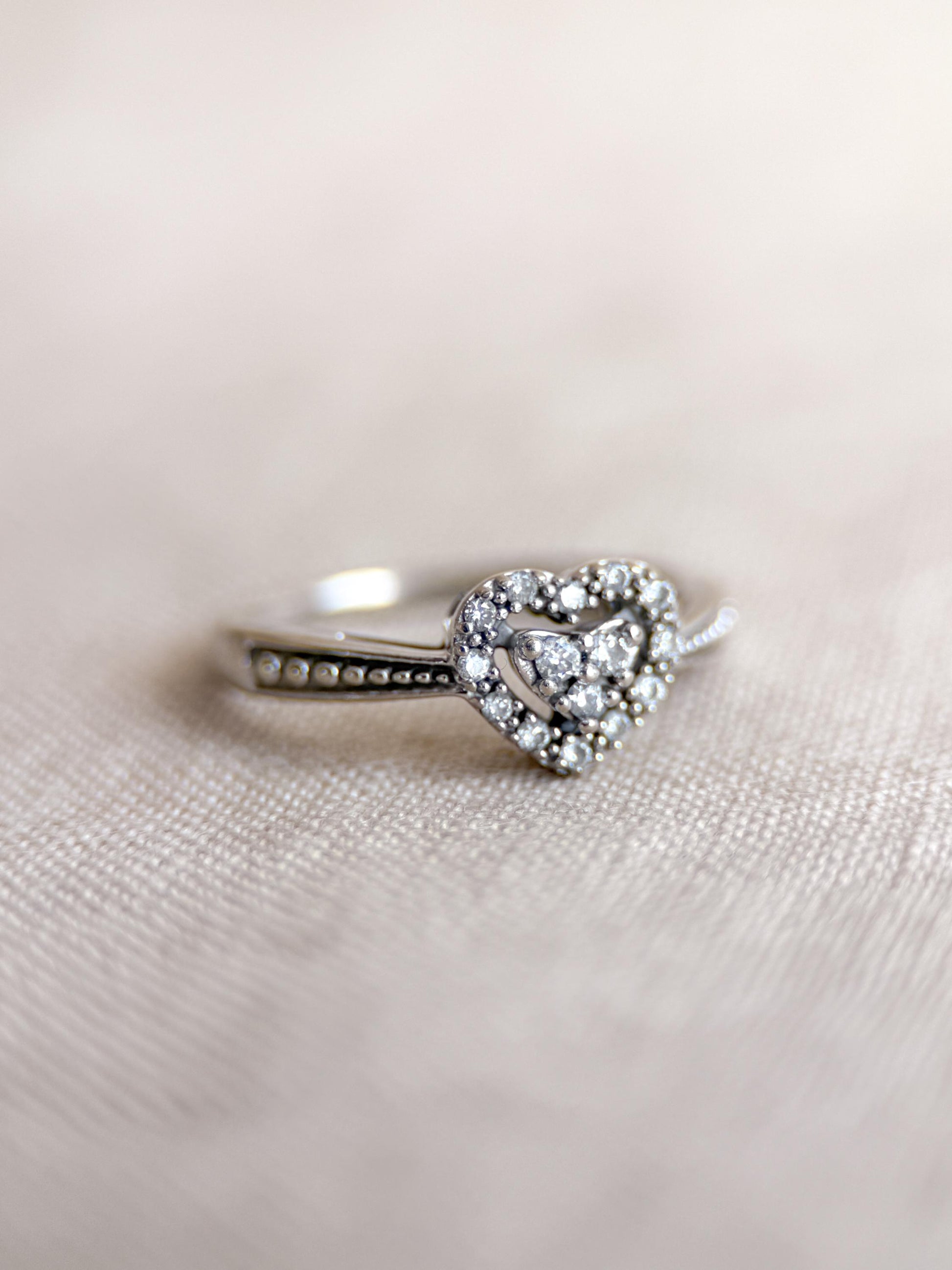 Vintage Diamond Engagement Ring, Heart Shaped 10k White Gold Halo Bridal Ring