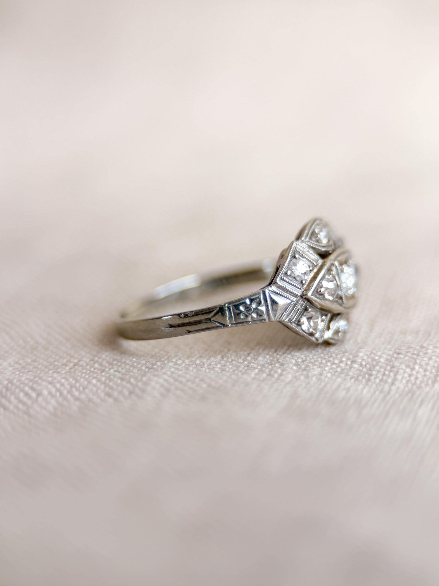 Antique Old Mine Cut Diamond Engagement Ring, 18k White Gold, Vintage Victorian Bridal Ring