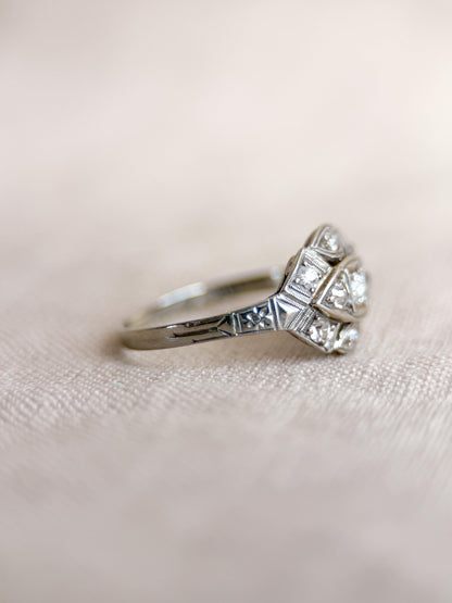 Antique Old Mine Cut Diamond Engagement Ring, 18k White Gold, Vintage Victorian Bridal Ring