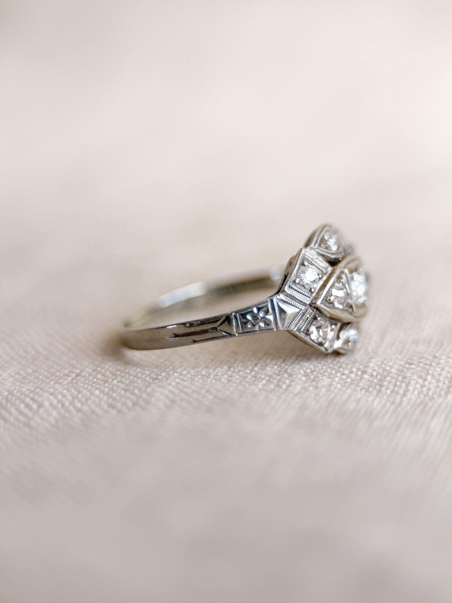 Antique Old Mine Cut Diamond Engagement Ring, 18k White Gold, Vintage Victorian Bridal Ring