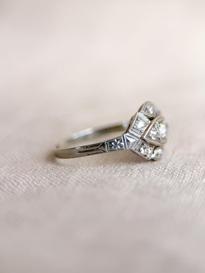 Antique Old Mine Cut Diamond Engagement Ring, 18k White Gold, Vintage Victorian Bridal Ring