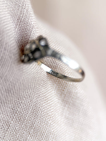 Antique Old Mine Cut Diamond Engagement Ring, 18k White Gold, Vintage Victorian Bridal Ring