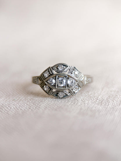 Antique Old Mine Cut Diamond Engagement Ring, 18k White Gold, Vintage Victorian Bridal Ring