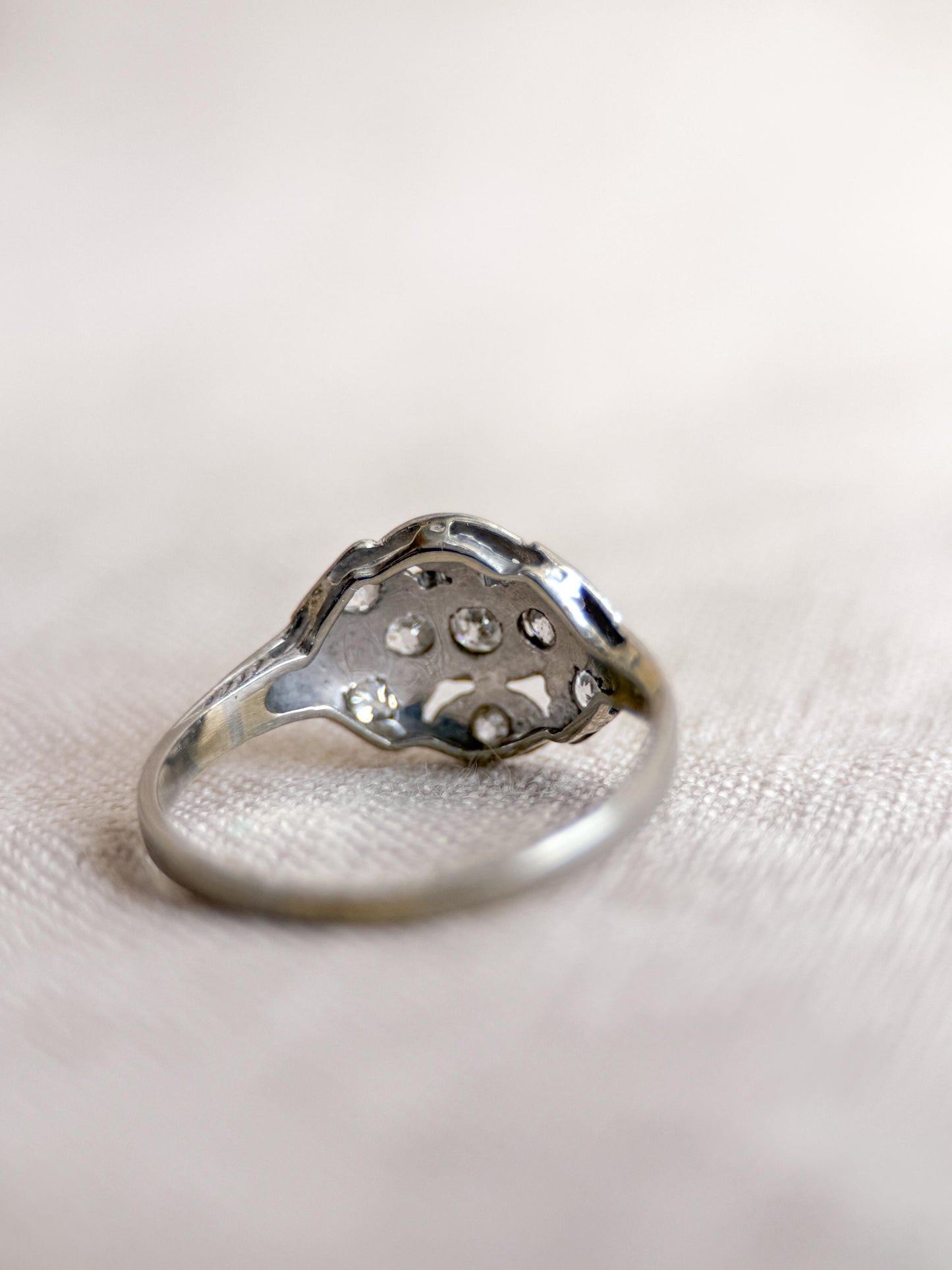 Antique Old Mine Cut Diamond Engagement Ring, 18k White Gold, Vintage Victorian Bridal Ring