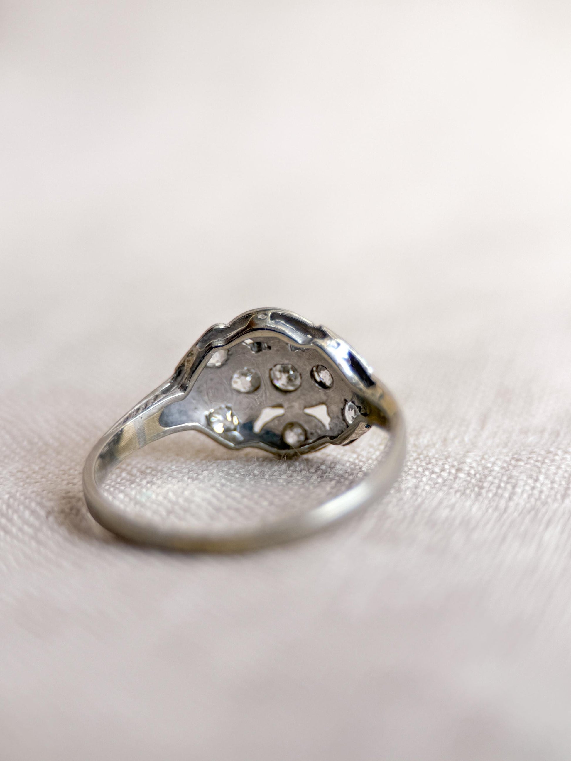 Antique Old Mine Cut Diamond Engagement Ring, 18k White Gold, Vintage Victorian Bridal Ring