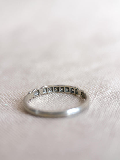 Vintage Old European Cut Diamond Wedding Band, 18k White Gold, Art Deco Minimalist Ring
