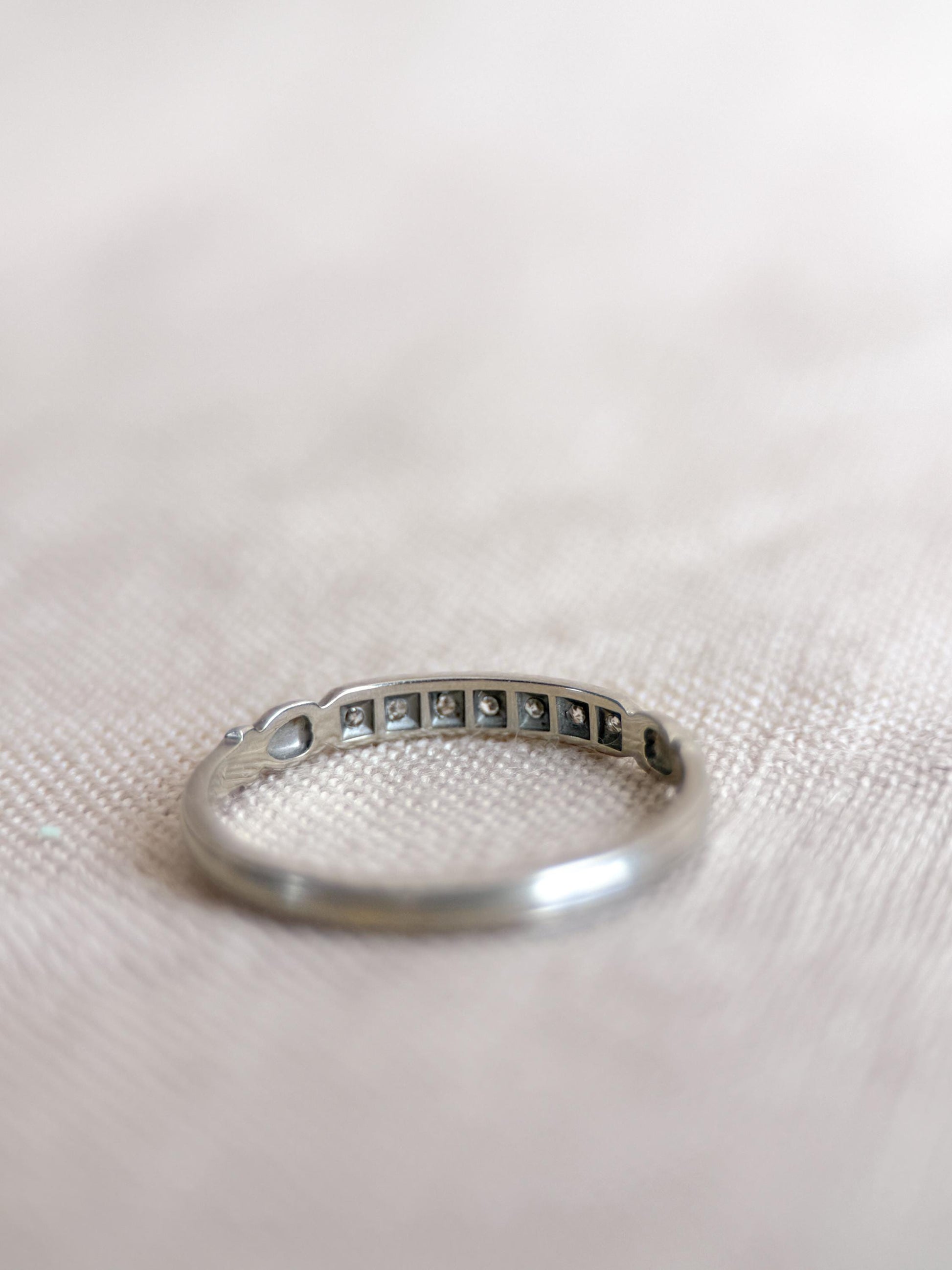 Vintage Old European Cut Diamond Wedding Band, 18k White Gold, Art Deco Minimalist Ring