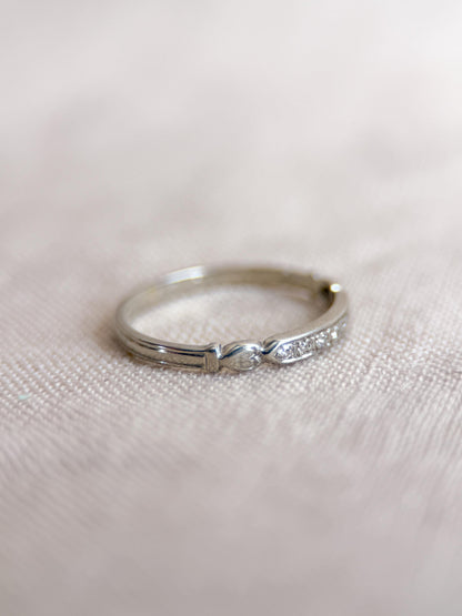 Vintage Old European Cut Diamond Wedding Band, 18k White Gold, Art Deco Minimalist Ring