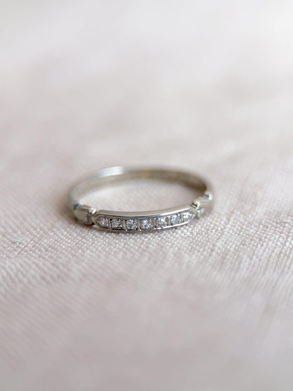 Vintage Old European Cut Diamond Wedding Band, 18k White Gold, Art Deco Minimalist Ring