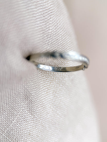 Vintage Old European Cut Diamond Wedding Band, 18k White Gold, Art Deco Minimalist Ring