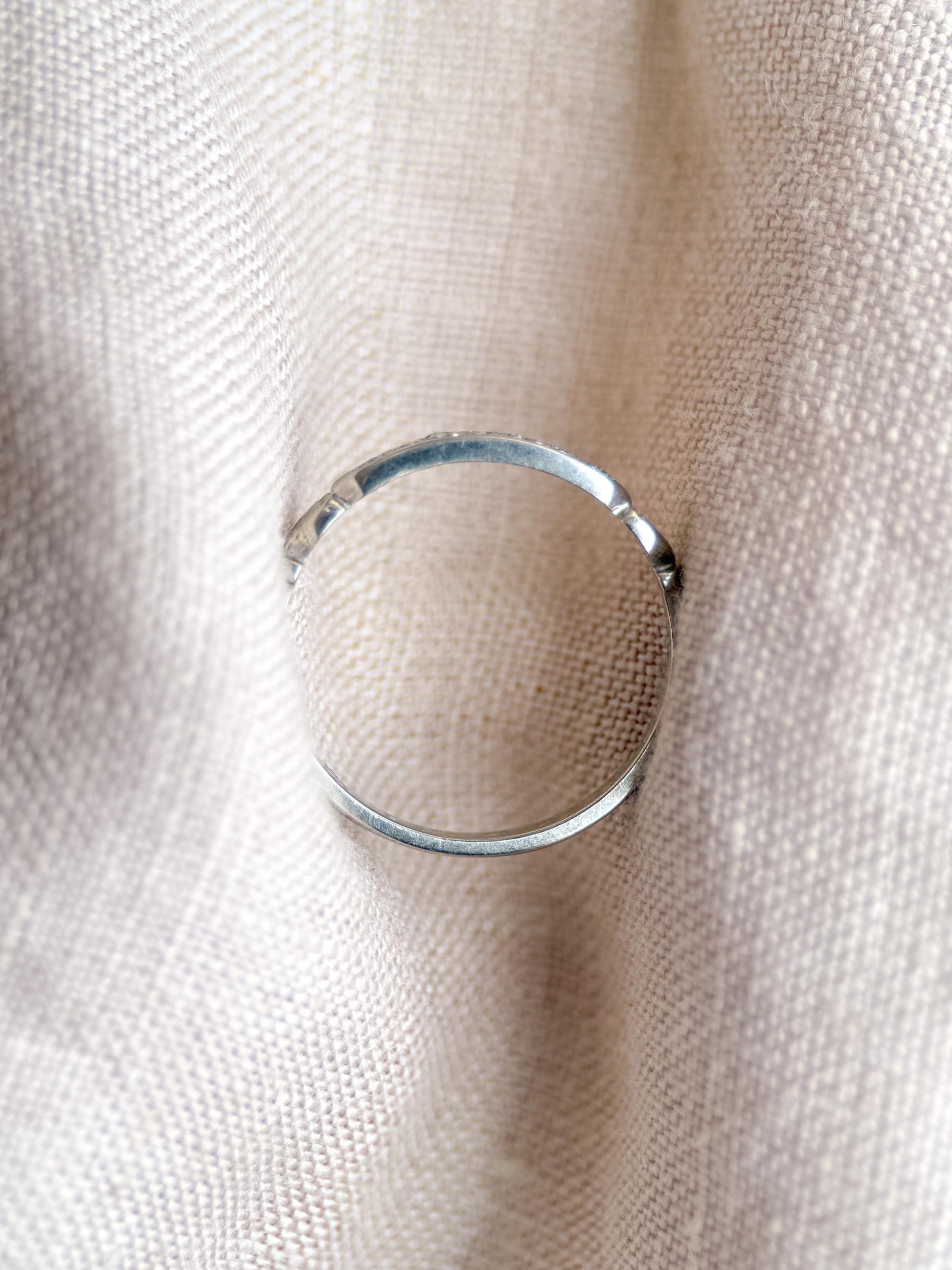 Vintage Old European Cut Diamond Wedding Band, 18k White Gold, Art Deco Minimalist Ring