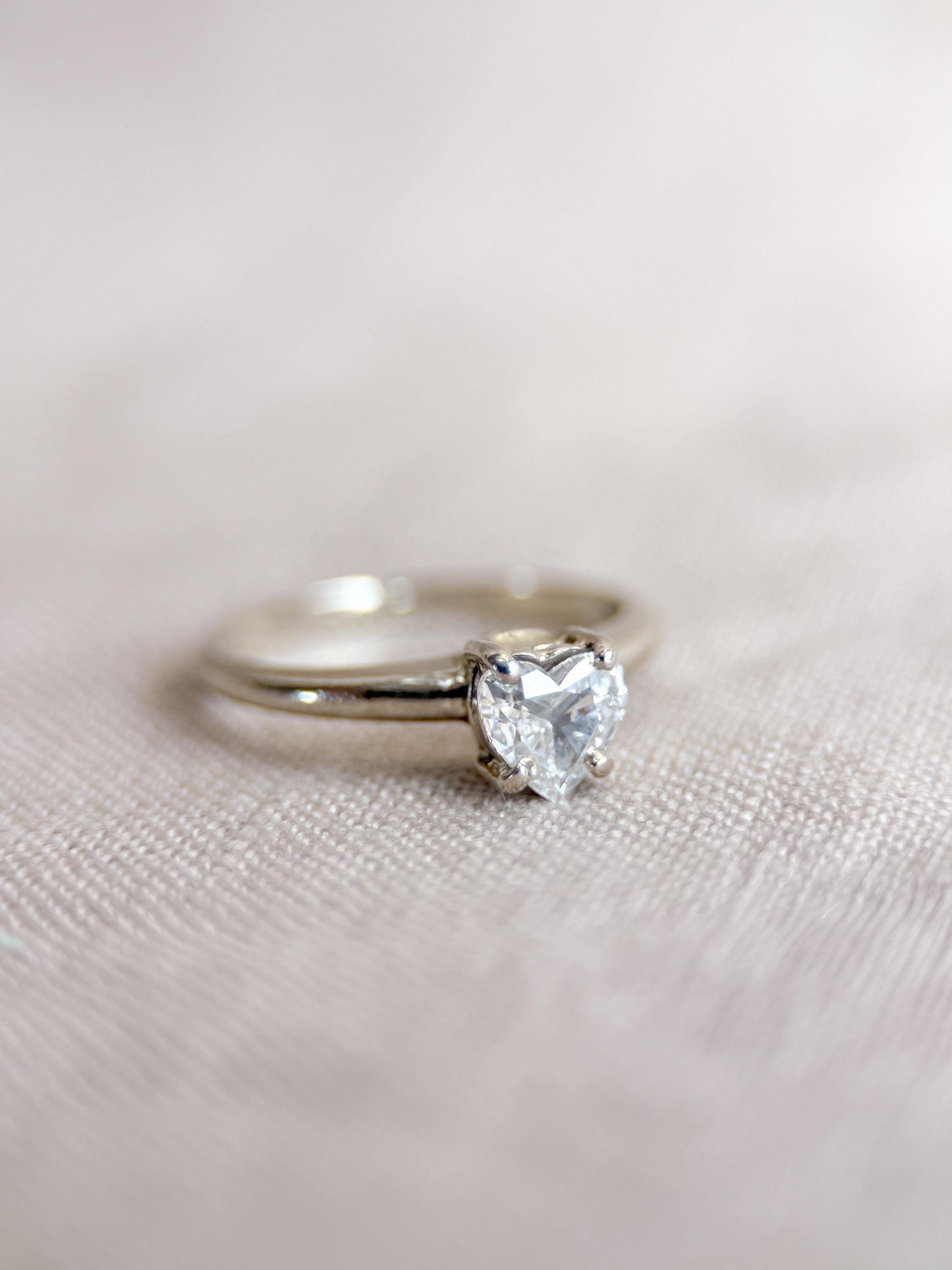 Vintage Diamond Engagement Ring, Heart Cut, 14k White Gold, 1990s Solitaire Bridal Ring