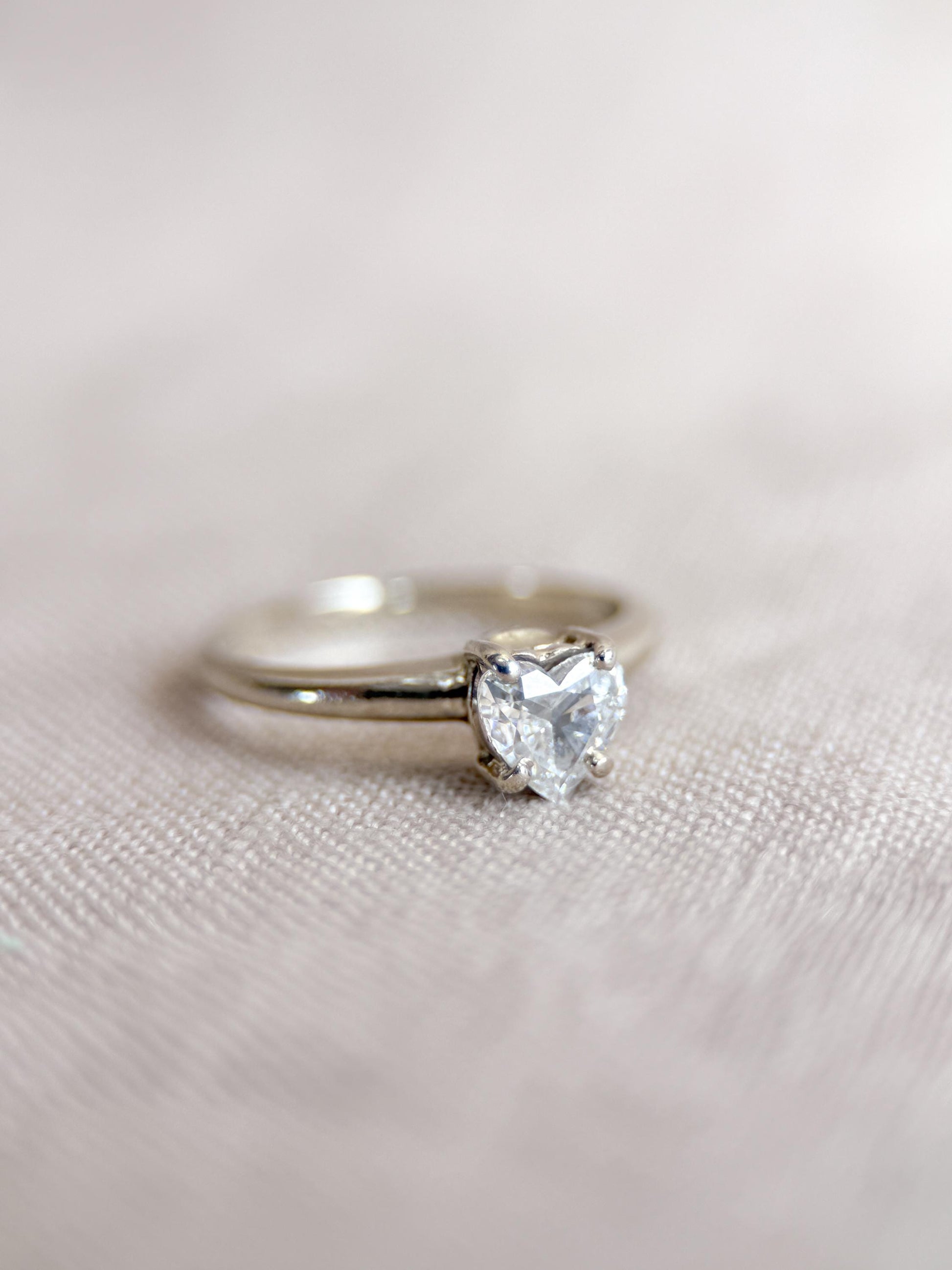 Vintage Diamond Engagement Ring, Heart Cut, 14k White Gold, 1990s Solitaire Bridal Ring