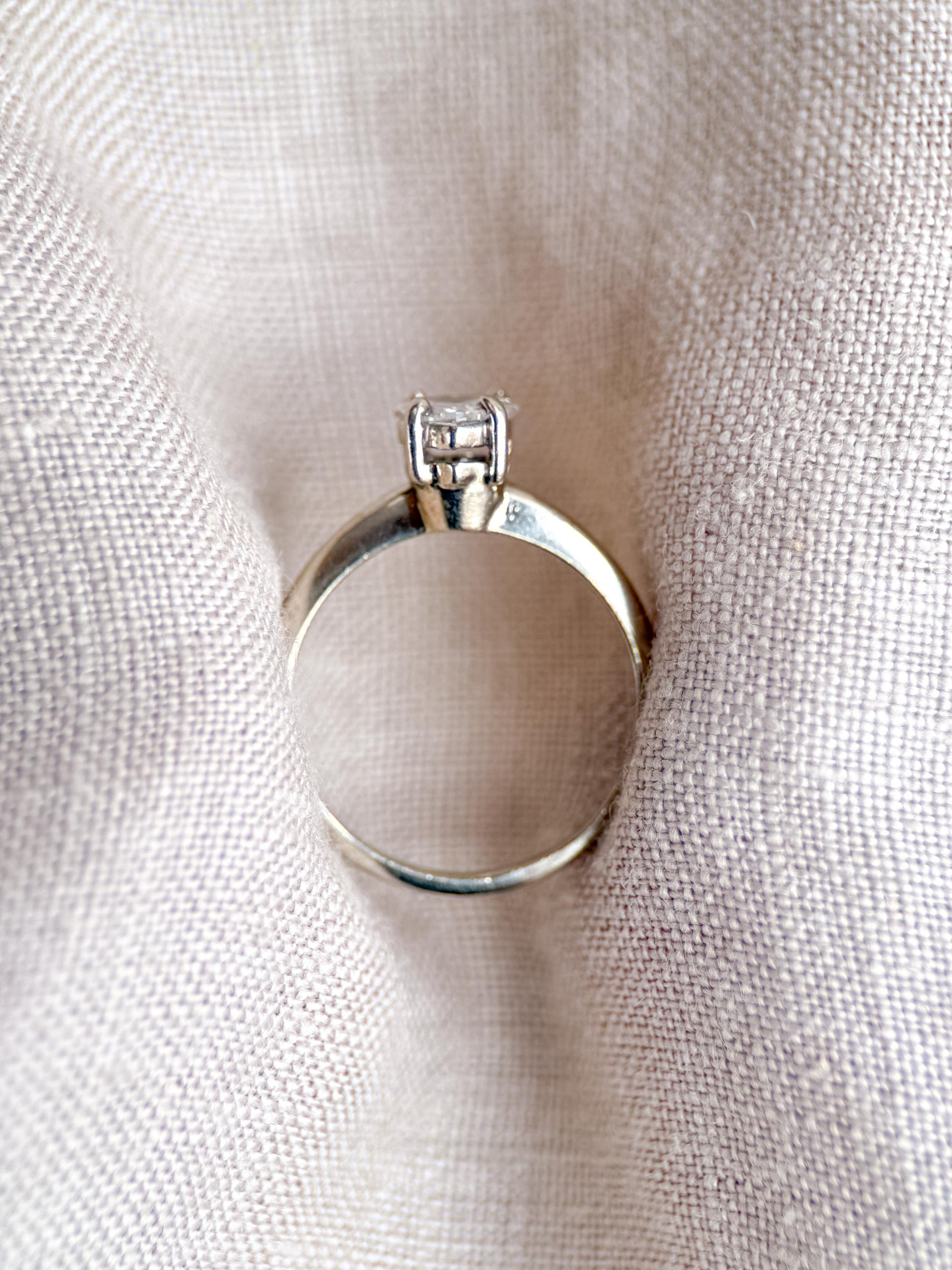Vintage Diamond Engagement Ring, Heart Cut, 14k White Gold, 1990s Solitaire Bridal Ring