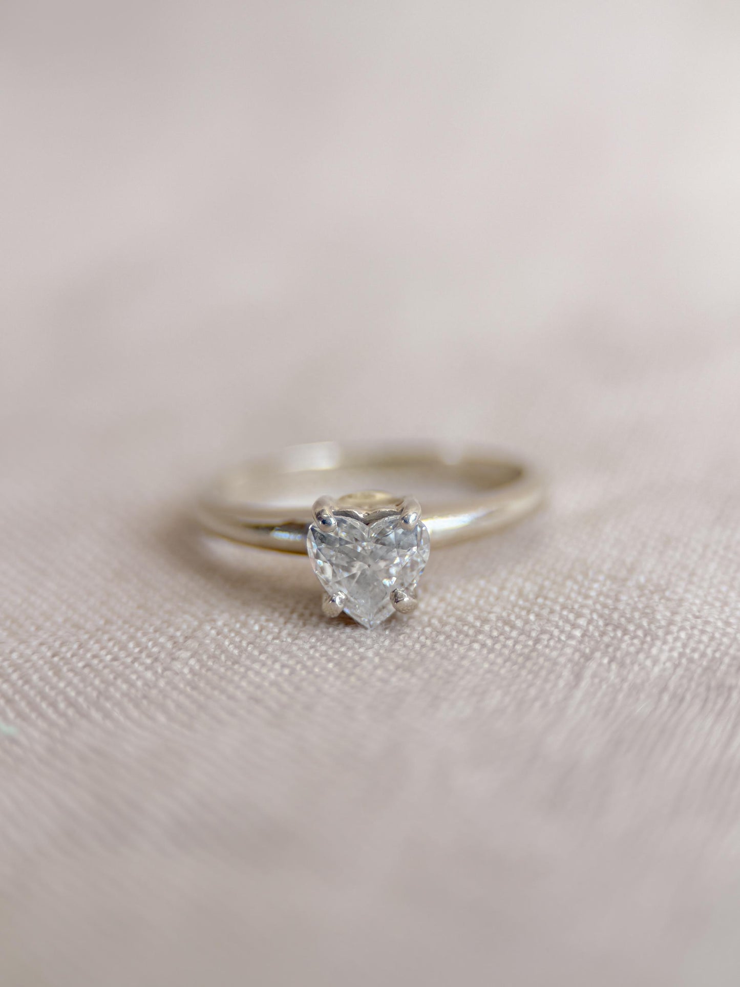 Vintage Diamond Engagement Ring, Heart Cut, 14k White Gold, 1990s Solitaire Bridal Ring