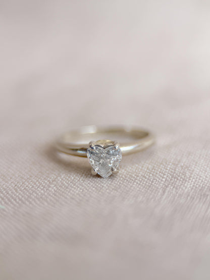 Vintage Diamond Engagement Ring, Heart Cut, 14k White Gold, 1990s Solitaire Bridal Ring