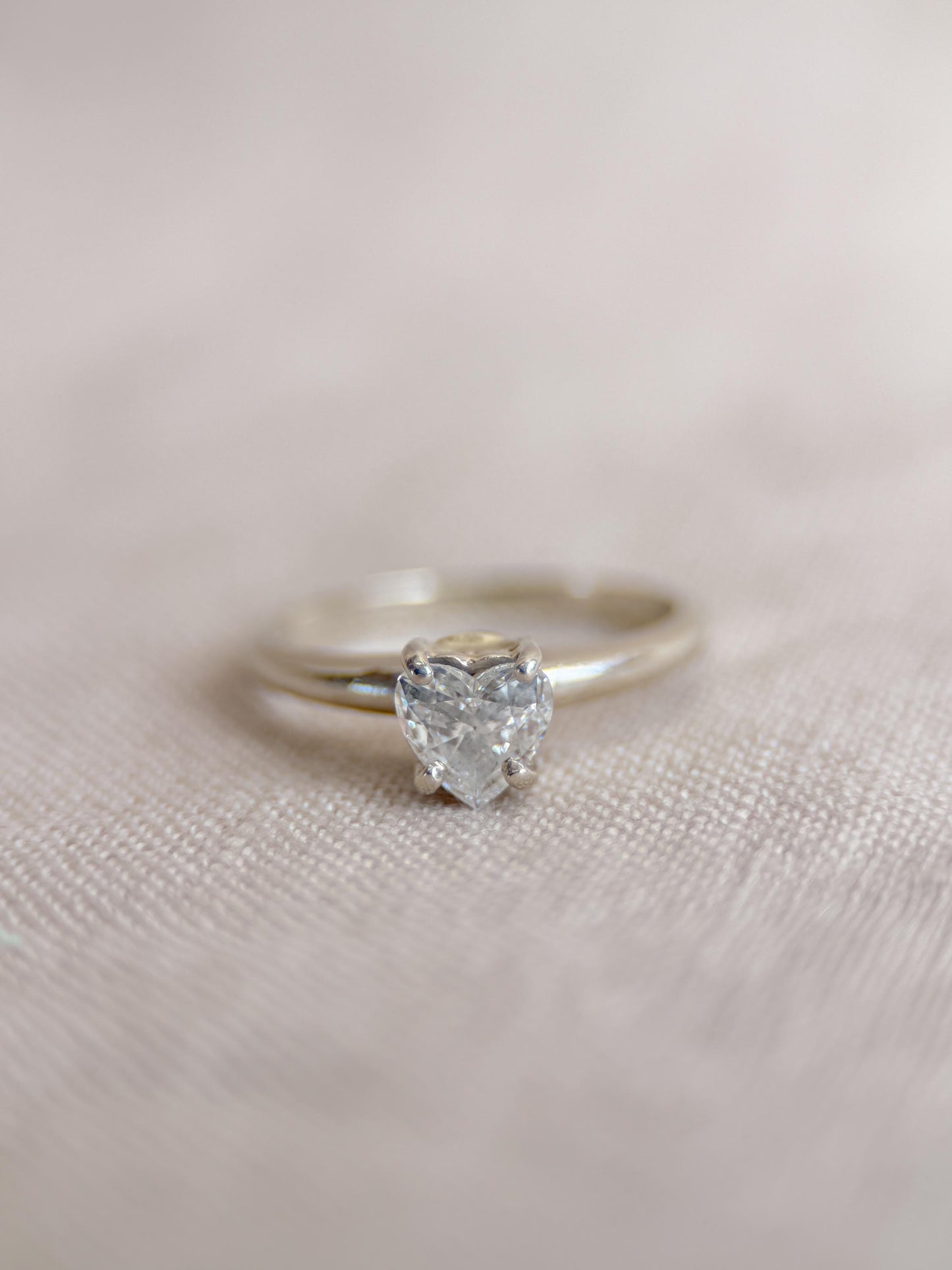 Vintage Diamond Engagement Ring, Heart Cut, 14k White Gold, 1990s Solitaire Bridal Ring