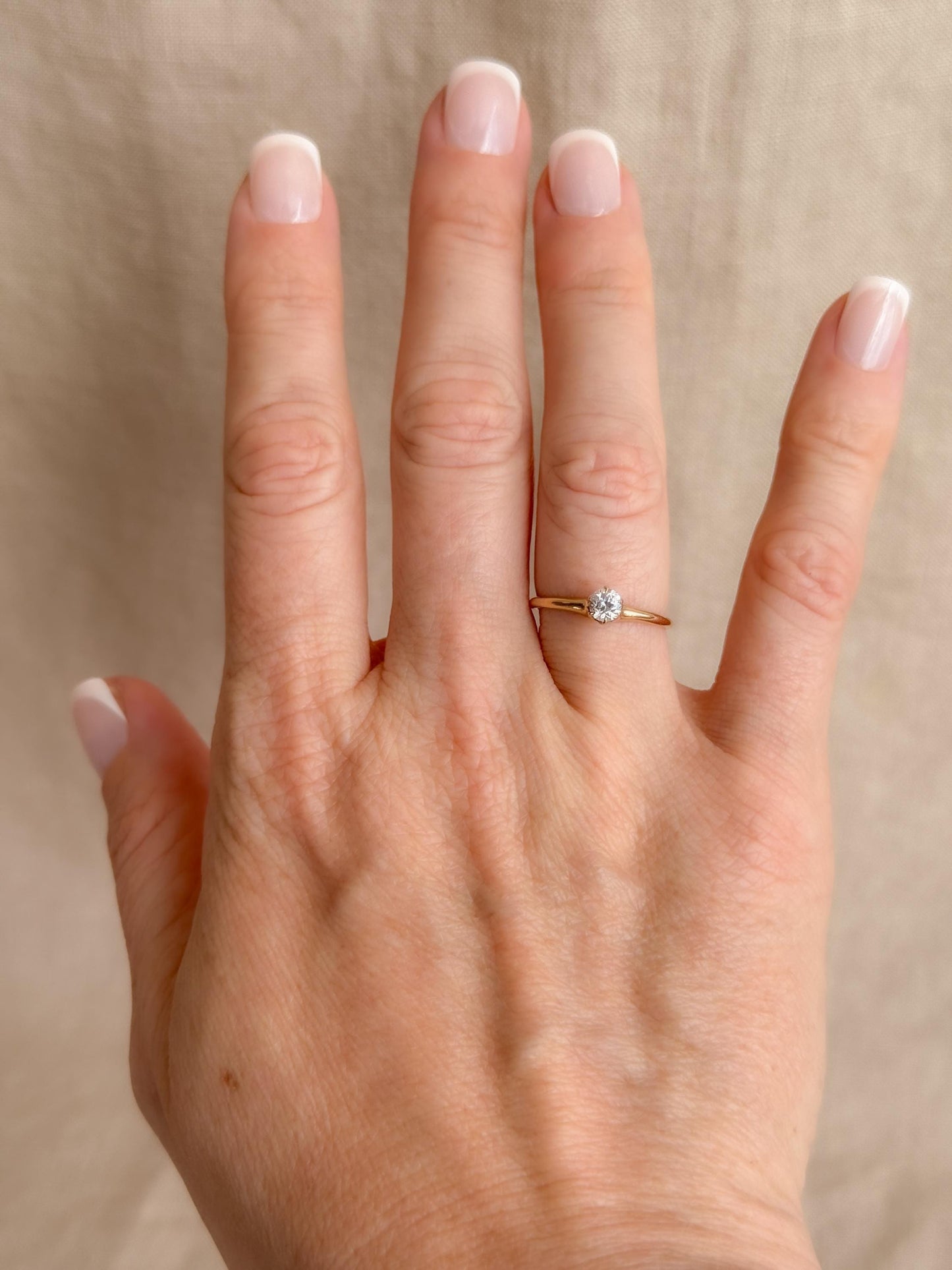 Vintage Old Mine Cut Diamond Solitaire Engagement Ring, 14k Gold, 6 Prong Bridal Ring