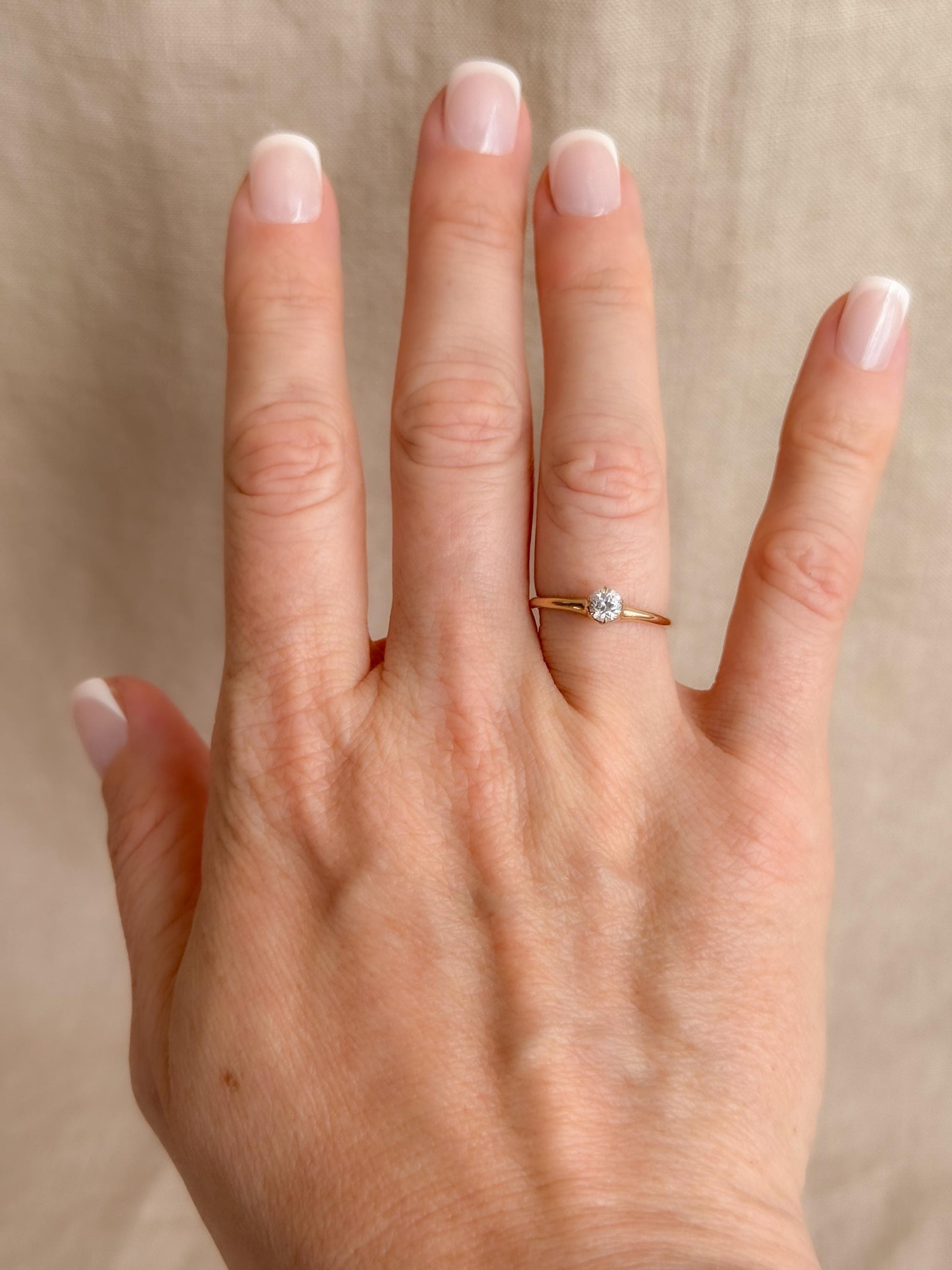 Vintage Old Mine Cut Diamond Solitaire Engagement Ring, 14k Gold, 6 Prong Bridal Ring