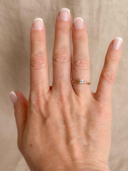 Vintage Old Mine Cut Diamond Solitaire Engagement Ring, 14k Gold, 6 Prong Bridal Ring