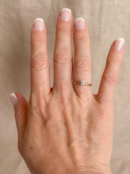 Vintage Old Mine Cut Diamond Solitaire Engagement Ring, 14k Gold, 6 Prong Bridal Ring