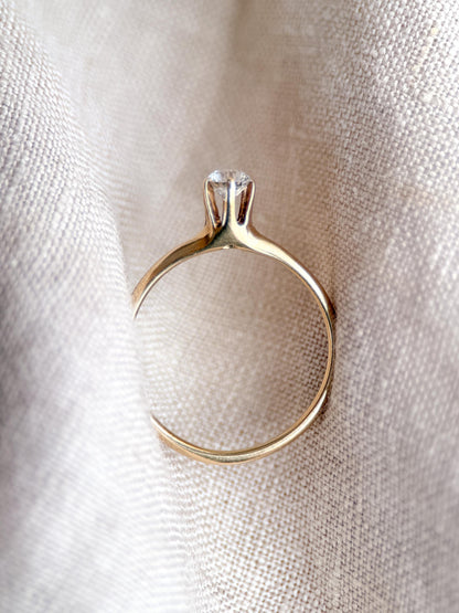 Vintage Old Mine Cut Diamond Solitaire Engagement Ring, 14k Gold, 6 Prong Bridal Ring