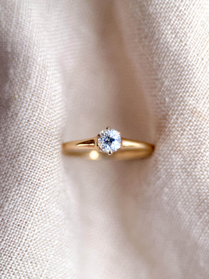 Vintage Old Mine Cut Diamond Solitaire Engagement Ring, 14k Gold, 6 Prong Bridal Ring