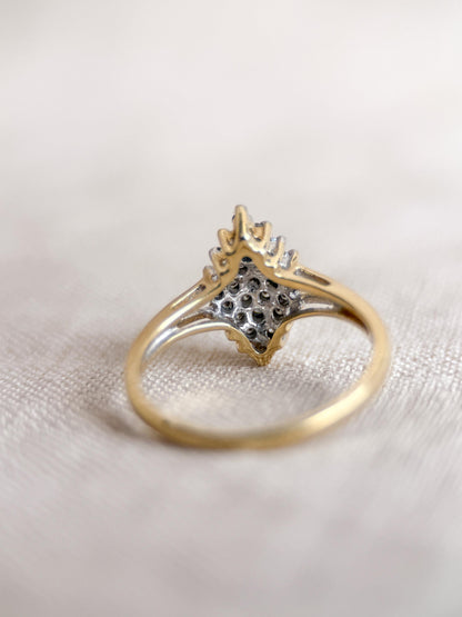Vintage Cluster Diamond Engagement Ring, Round Cut, 14k Gold, Unique Bridal Ring