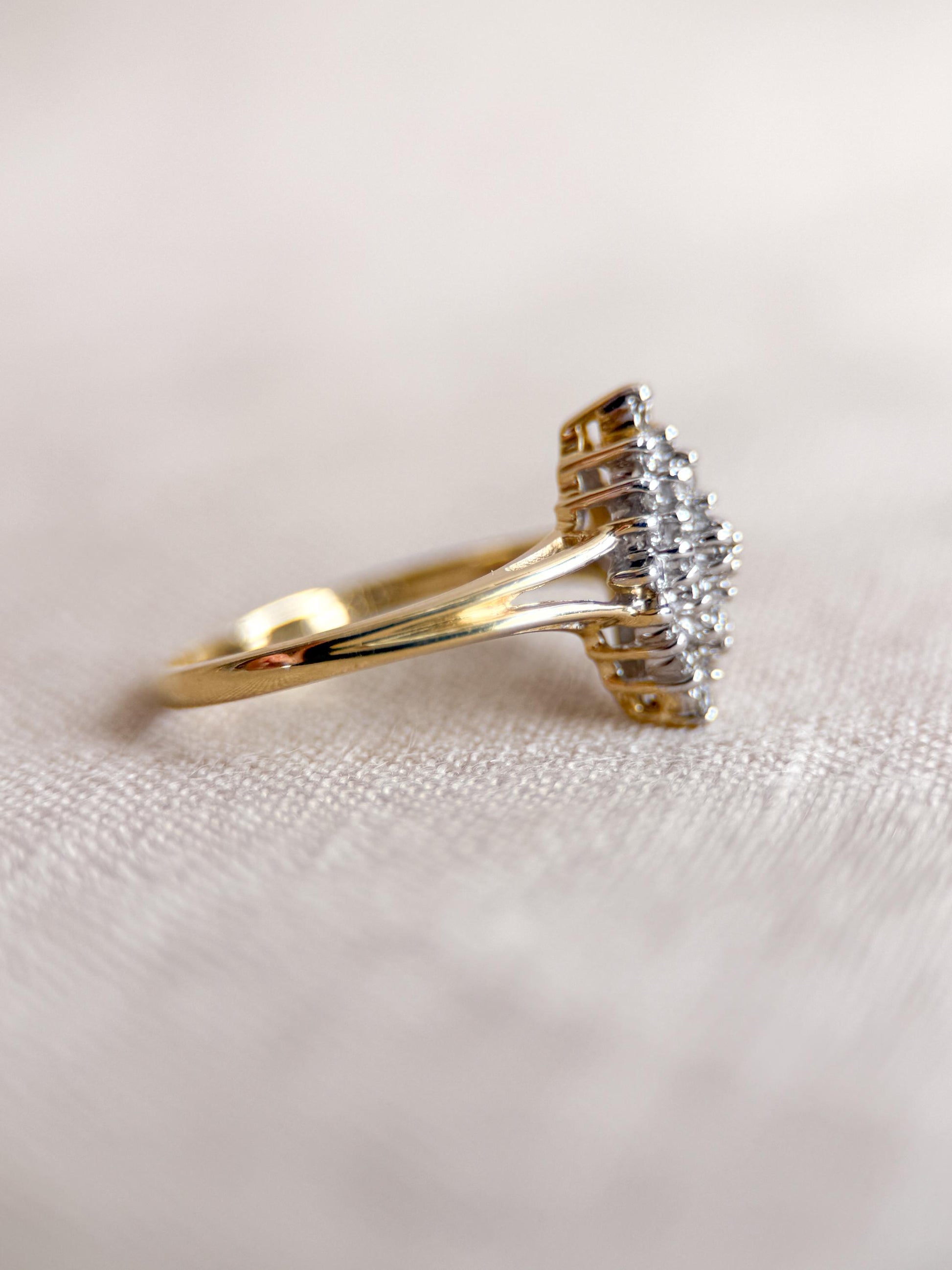 Vintage Cluster Diamond Engagement Ring, Round Cut, 14k Gold, Unique Bridal Ring