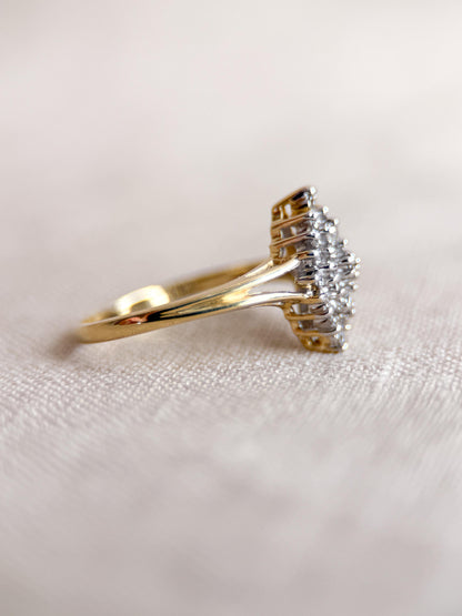 Vintage Cluster Diamond Engagement Ring, Round Cut, 14k Gold, Unique Bridal Ring