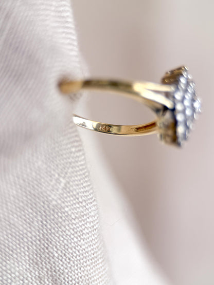 Vintage Cluster Diamond Engagement Ring, Round Cut, 14k Gold, Unique Bridal Ring