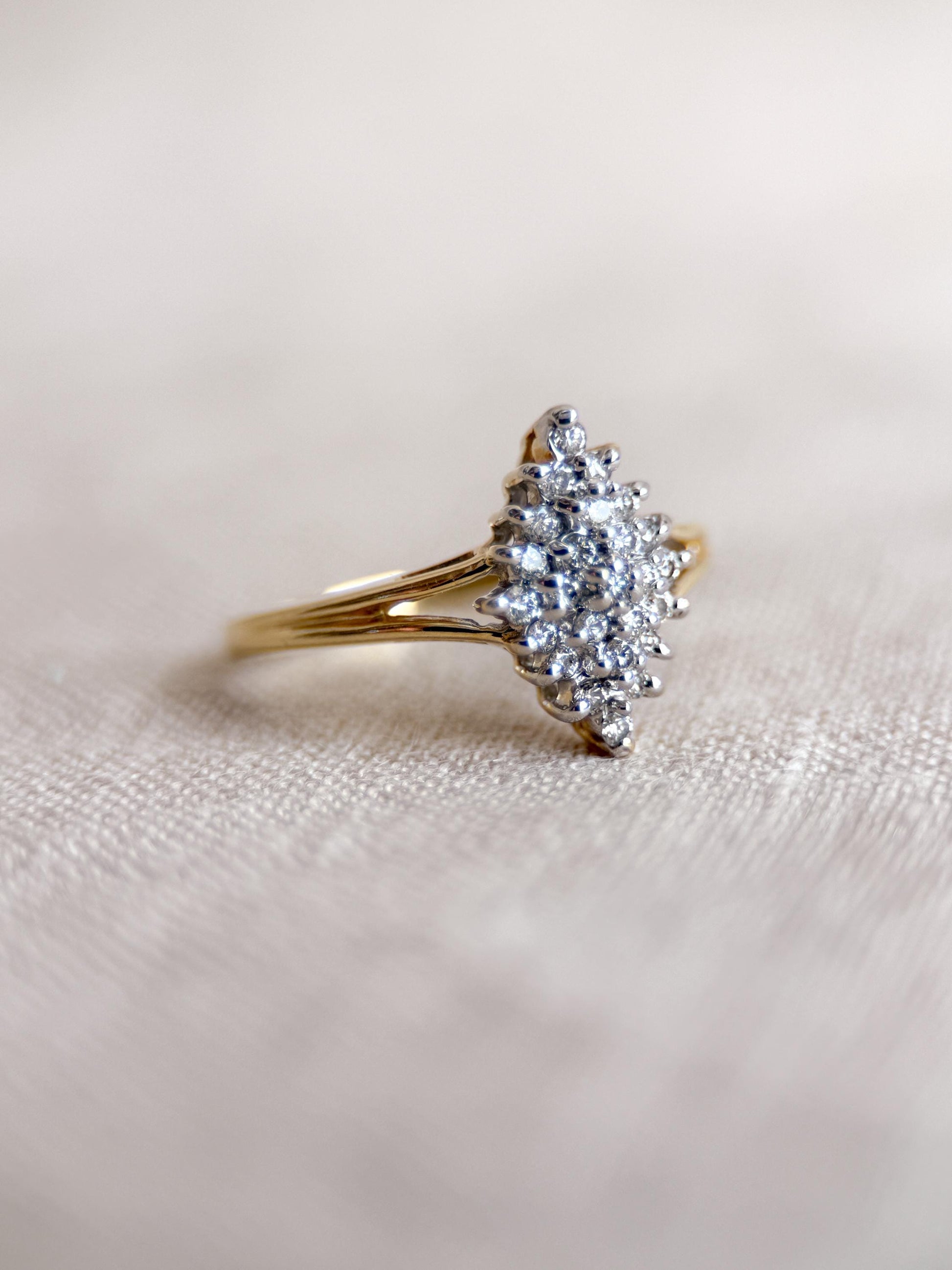 Vintage Cluster Diamond Engagement Ring, Round Cut, 14k Gold, Unique Bridal Ring
