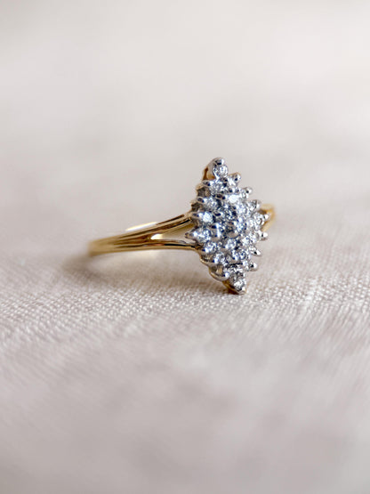 Vintage Cluster Diamond Engagement Ring, Round Cut, 14k Gold, Unique Bridal Ring