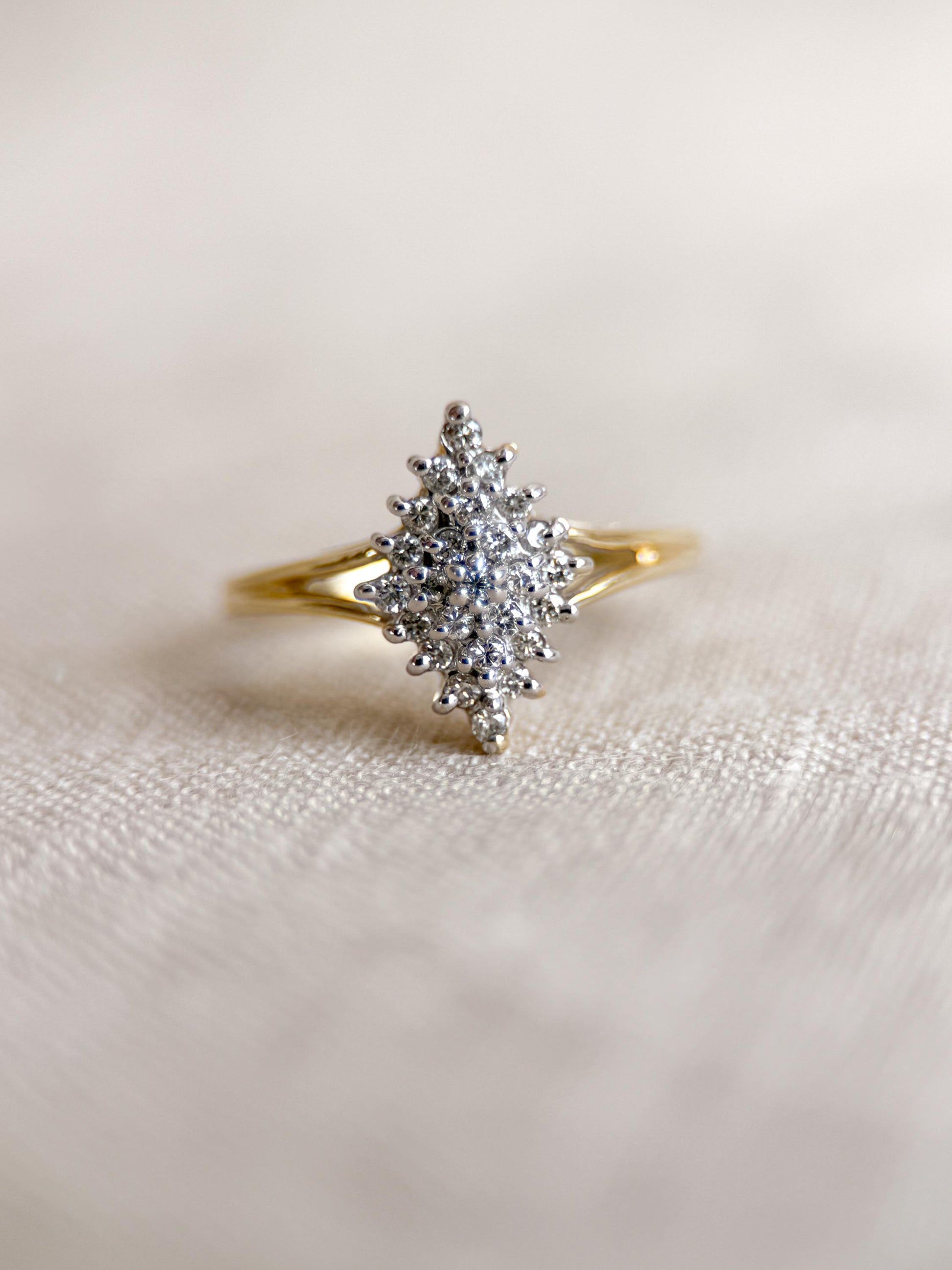 Vintage Cluster Diamond Engagement Ring, Round Cut, 14k Gold, Unique Bridal Ring