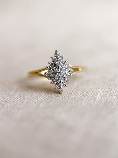 Vintage Cluster Diamond Engagement Ring, Round Cut, 14k Gold, Unique Bridal Ring